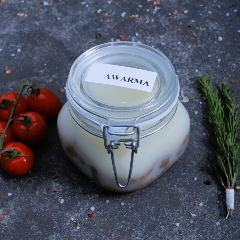 Glass jar of awarma (Lebanese preserved lamb confit in fat) - specialty at The Meat Master Butchery